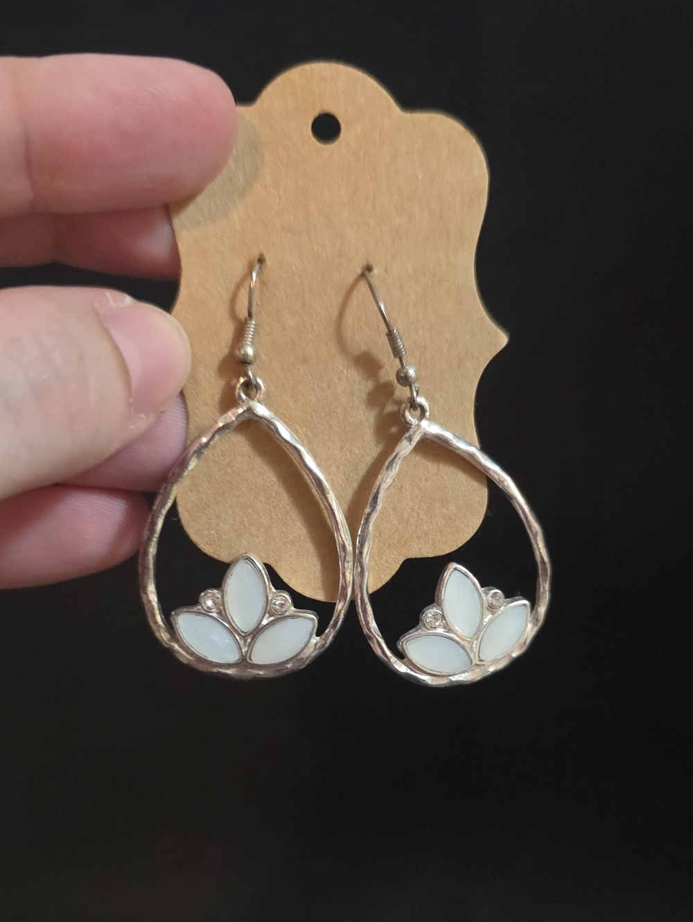 Elegant White Teardrop Floral Dangle Earrings